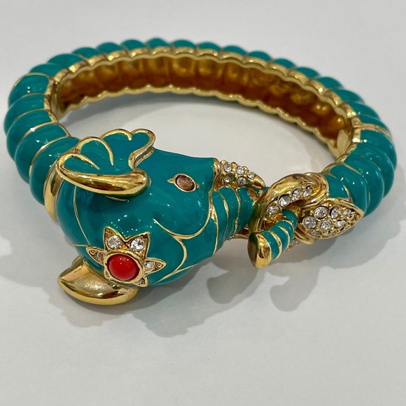 Rare Kenneth Jay Lane Raj Teal Elephant Clamper Bracelet
, EUC - Picture 6 of 16
